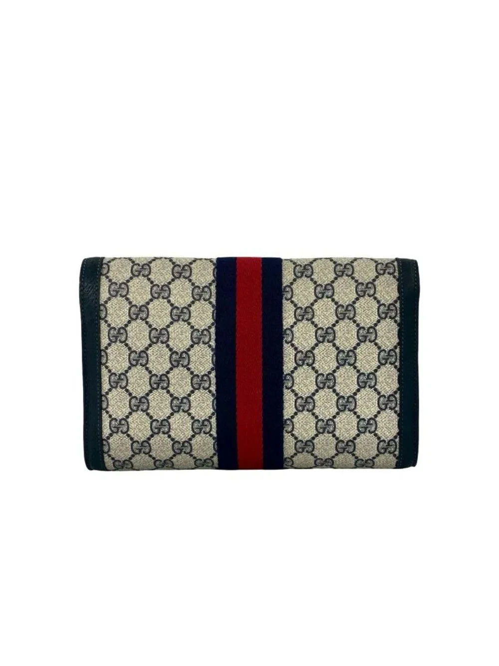 Gucci Vintage Sherry Line GG Logo Pattern Leather Clutch Navy